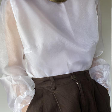 vintage sheer white ruffle sleeve costume blouse size l-xl 