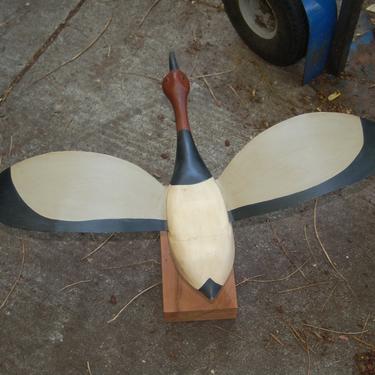 Don Floren Carved Painted Canvasback Drake Duck w/ 30&quot; wing span Kinetic Metal Wings ~ Signed Folk Art Carved Flying Canvasback Duck Decoy 