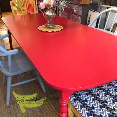 Cherry Red Retro Wood Table with 2 Leaves