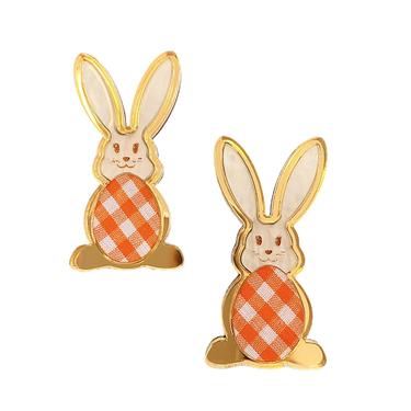 Lexi Orange Gingham Easter Bunny Stud Earrings