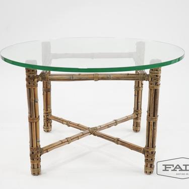 McGuire Rattan and Glass Top Coffee Table