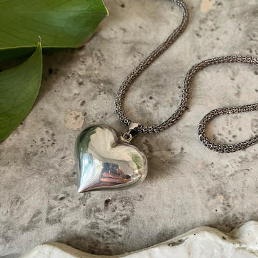 Sterling Silver Puffy Heart Necklace