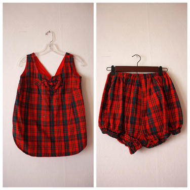60s Tartan Plaid Play Set Shorts and Top Set Bloomers Swimsuit Size S / M 