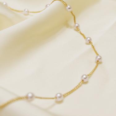 N009 Pearl Bead Necklace, dainty pearl necklace, pearl gold necklace, Dainty white Pearl Necklace, pearl beaded gold chain necklace, gift 