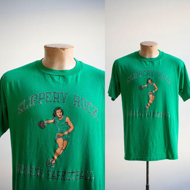Vintage 1980s Basketball Tshirt / Vintage Slippery Rock Pennsylvania Tshirt / Vintage Womens Basketball Tshirt / Broken In Vintage Tee 