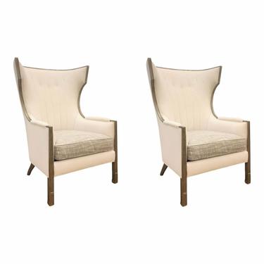 Caracole Modern White and Gray the Wing Tip Wingback Chairs - a Pair