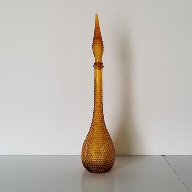 Vintage Empoli Amber Glass Texture Genie Bottle Decanter. 