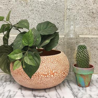 Vintage Planter Retro 1990s Ceramic + Terra Cotta and White Color + Plant Pot + Indoor or Outdoor + Round Fruit Bowl + Home Decor 