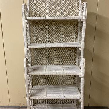 SHIPPING NOT FREE!!! Vintage Wicker Foldable Bookshelf/Hutch painted white/ Need some Tlc!!! 