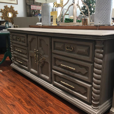 Norman- Long Grey Dresser 9 Drawers ( 3 behind doors) or could be used as a Buffet Server 