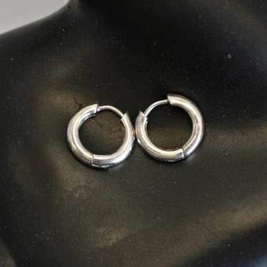Vintage Zina sterling modern huggie hoops, simple handsome 925 silver small designer hoop earrings, Zina Sherman 