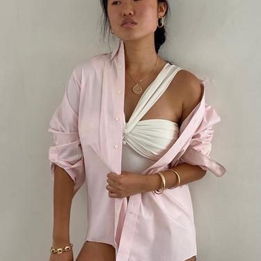 80s pink button up shirt / vintage pale blush pink crisp cotton button down oversized boyfriend menswear dress shirt / beach shirt | L 