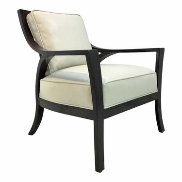 Palecek Transitional Rattan, Wood and White Leather Carlo Lounge Chair