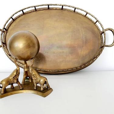 Vintage Large Brass Faux Bamboo Tray 