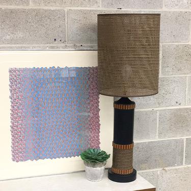 Vintage Table Lamp Retro 1970s Mid Century Modern + Black and Brown + Plastic Frame + Barrel Shade + Mood Lighting + MCM Home + Table Deocr 