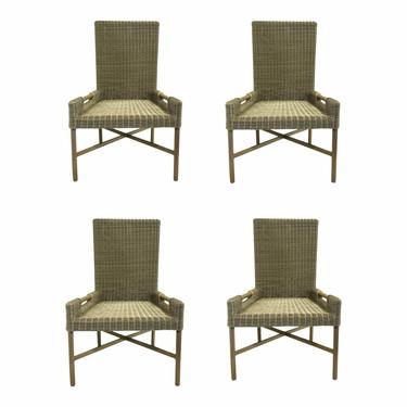 Thomas Pheasant for Baker Modern Gray Woven Resin Outdoor Dinning Side Chairs - Set of 4