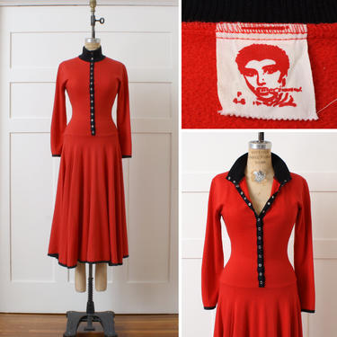 vintage Betsey Johnson punk label dress • red &amp; black snap front sweatshirt dress 