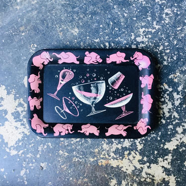 Midcentury Modern Pink Elephant Trays Cocktail Dancers Tipsy 