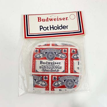 Vintage Budweiser Oven Mitt Pot Holder Bud Red Blue White 1980s 80s Retro Logo NOS Deadstock Mantique American Americana BBQ Father's Day 