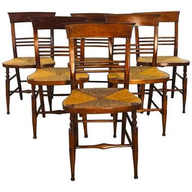 Antique Mahogany Rush Seat Dining Chairs, Set of 6 by 2bModern