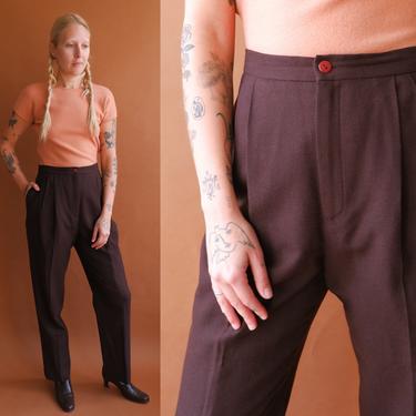 Vintage 80s Chocolate Wool Trousers/ 1980s High Waisted Straight Leg Pants/ Size 29 