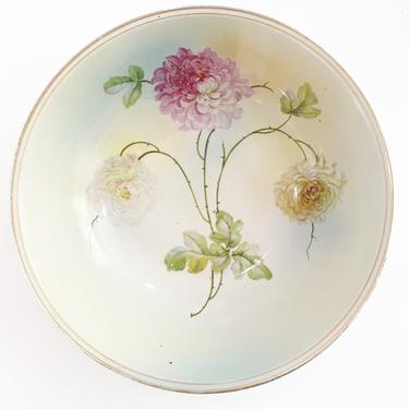 Antique Hand Painted Serving Bowl Made in Germany Pink &amp; Yellow Flowers 