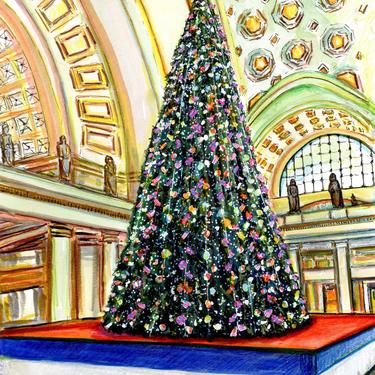 Gicleé Print of Union Station Christmas Tree by Cris Clapp Logan 