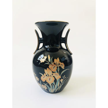 Vintage Black Ceramic Botanic Vase 