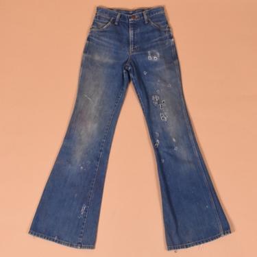 Medium Wash 1970s Honest Wear Bell Bottom Jeans By Wrangler, XS