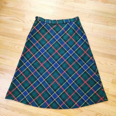Vintage Wool Plaid Skirt // A Line High Waisted Tartan Skirt 