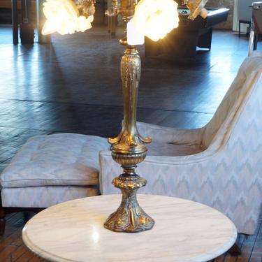 Marble Top Brass Light Table with Flower Shades