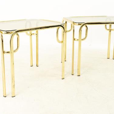 Morex Italian Mid Century Brass and Glass Side End Tables - Pair - mcm 