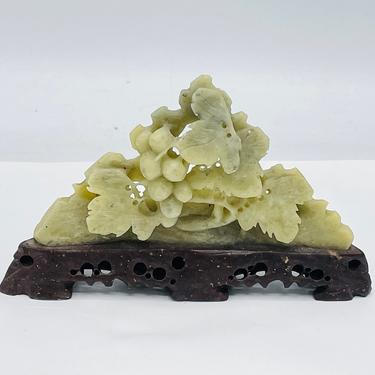 Vintage Carved Soapstone Grapes and Leaves on Stand Figurine - 4.25' X 3&amp;quot; 