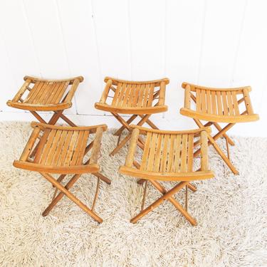 Beautiful Vintage Slatted Folding Wood Camp Stools (Each Sold Separately) 