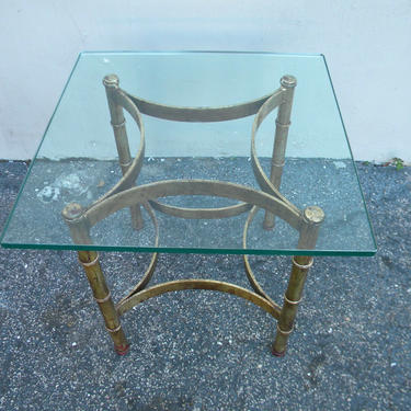 Hollywood Regency Mid Century Glass Top Gold Leaf Side End Table 2811