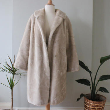 Vintage 60s Off White Faux Fur Long Cozy Winter Coat Women's Size S M 