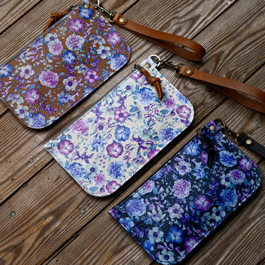Leather Zipper Pouch 7" Zipper, Floral Leather