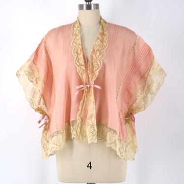 20s silk &amp; lace lingerie blouse : Art Deco pink with lace trim and ribbons 1920s vintage top 