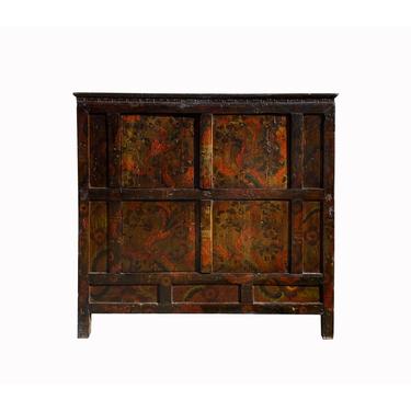 Distressed Rustic Chinese Tibetan Floral Side Table Cabinet Credenza cs7137E 