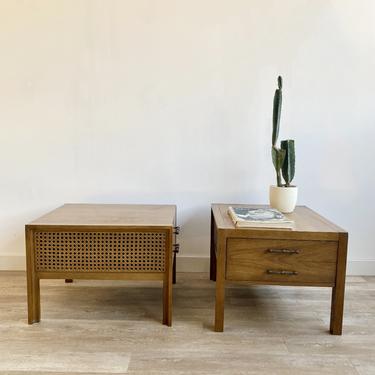 Pair of Vintage Mid Century Cane End Tables Nightstands