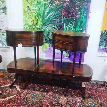                   Pair of antique suede tables $300. Antique coffee table with leaf. $275