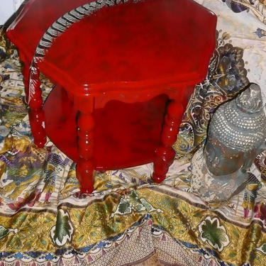 Coffee Table Retro MOD Jazzy Poppy Accent Coffee Table Lacquer Red Finish Vintage Poppy Cottage Painted Furniture 
