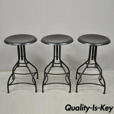 3 Wrought Iron Adjustable American Industrial Counter Bar Stools