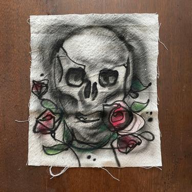 Skull and Roses Airbrushed Patch