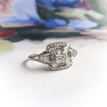 Art Deco .40ctw. Diamond Engagement Ring Platinum 