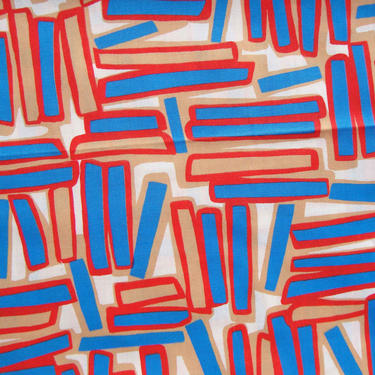 Vintage Modernist Geometric Sticks Print Fabric Remnant 3.4 Yds 