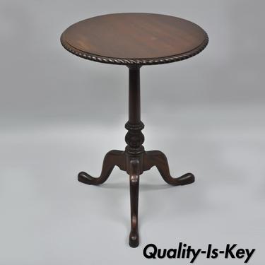 Mahogany Queen Anne Rope Edge Pedestal Side Table by A. Cooper Bucks County PA