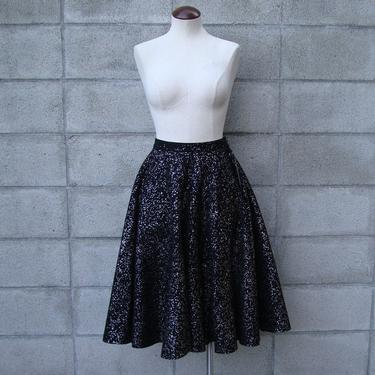 Glitter Circle Skirt Vintage 1950s Felt  in Black with silver fifties 