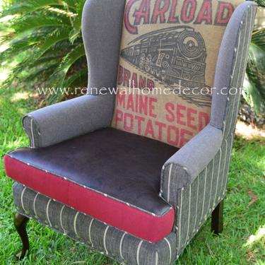 Custom Order - Vintage Upholstered Wingback- &quot; Wild West Chair&quot; - SOLD 