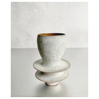 SHIPS NOW- Flanged Sculptural Minimal Bud Vase with Rustic Modern Textural White Glaze by Sara Paloma Pottery - living room decor design 